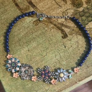 Lia Sophia Blue and Silver Floral Necklace